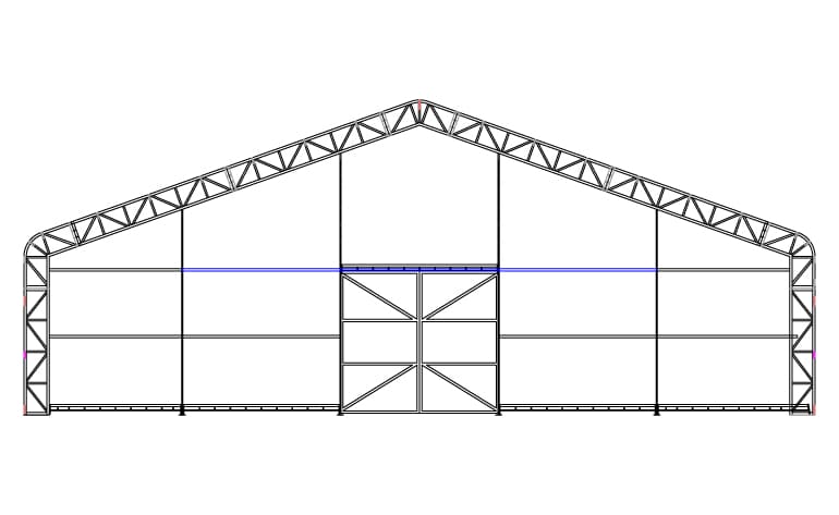 Ilustración de almacén industrial de lona para uso intensivo y operación logística.