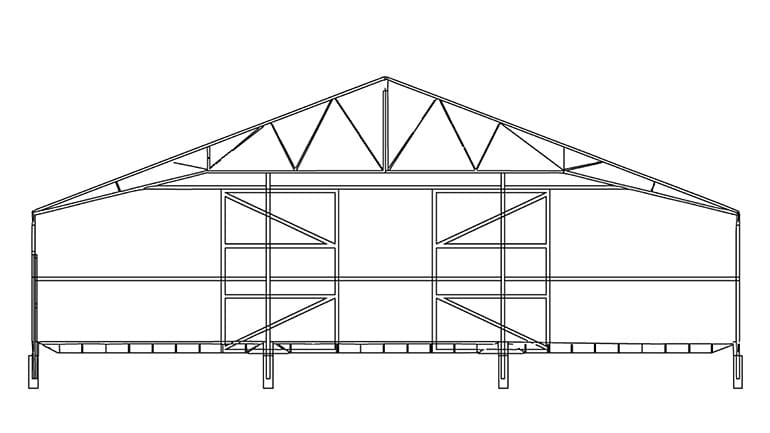 Ilustración de carpa industrial de lona para operación diaria y resguardo operativo.