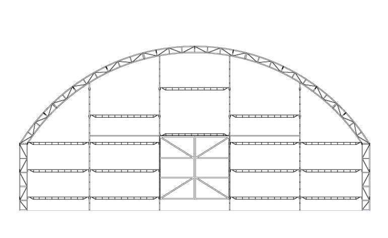 Ilustración de multialmacén de lona para alto volumen de almacenamiento industrial.