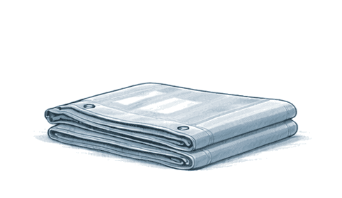 Ilustración de lona plana de PVC de uso rudo para protección y cobertura.