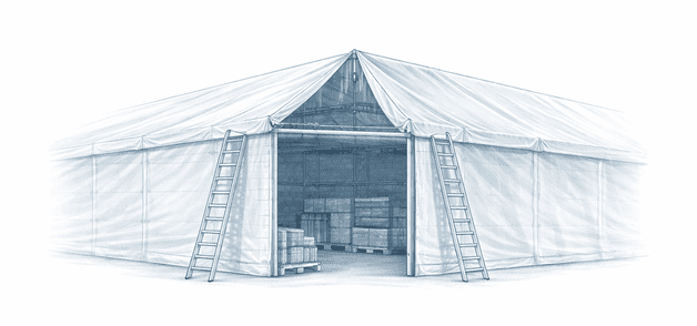 Ilustración de fundas de lona a medida para cubrir y proteger equipos o mercancía.