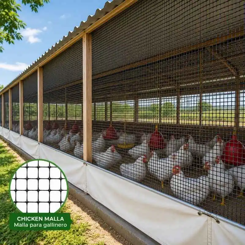 Malla gallinera Chicken Malla instalada en gallinero para corrales de aves y delimitación agrícola en Querétaro.