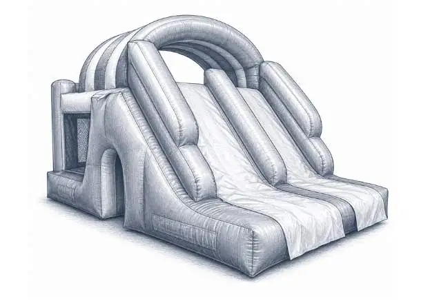 Ilustración técnica de juego inflable para renta, parques, eventos infantiles y actividades recreativas.